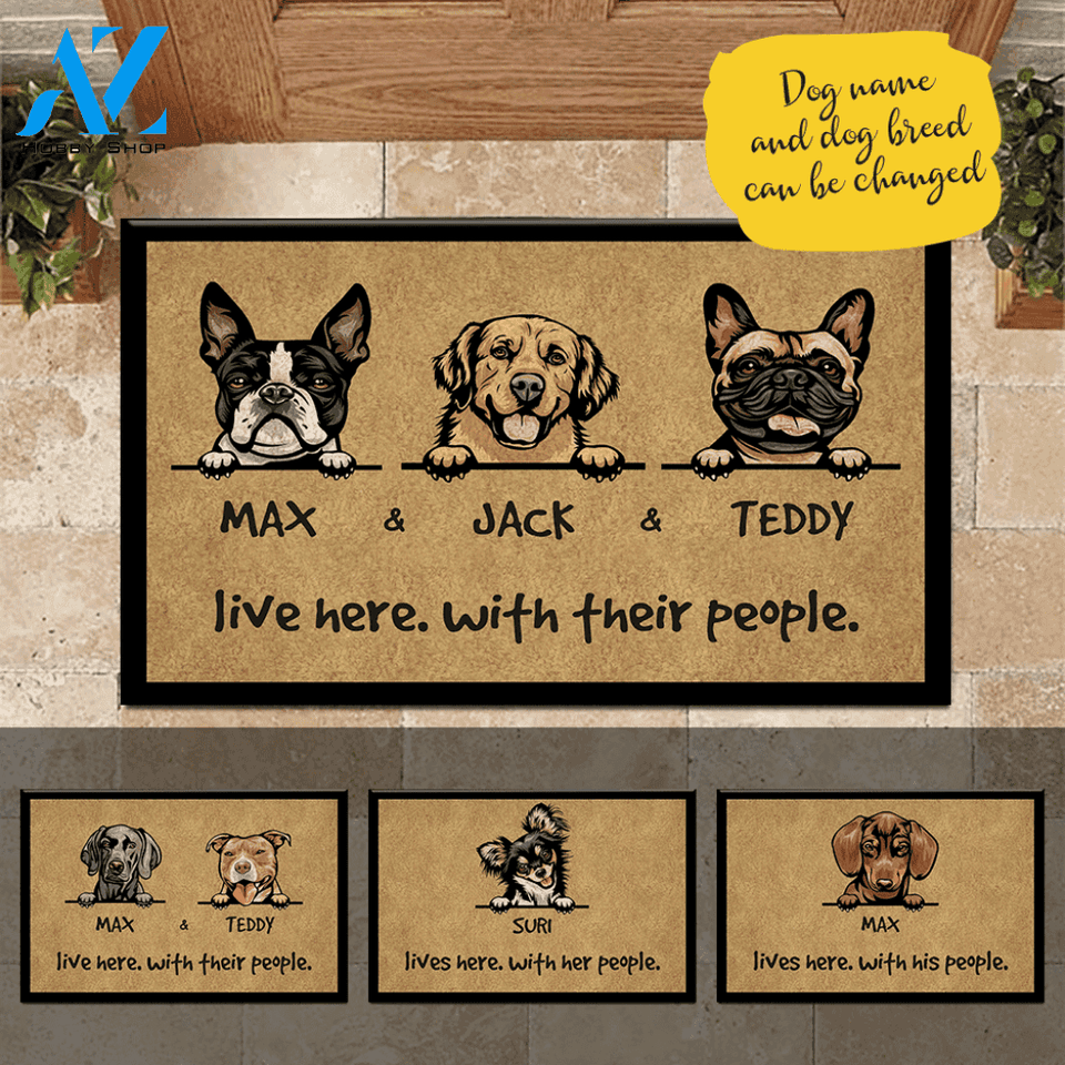 Dog Doormat Customized Dog Live Here With Their People | WELCOME MAT | HOUSE WARMING GIFT