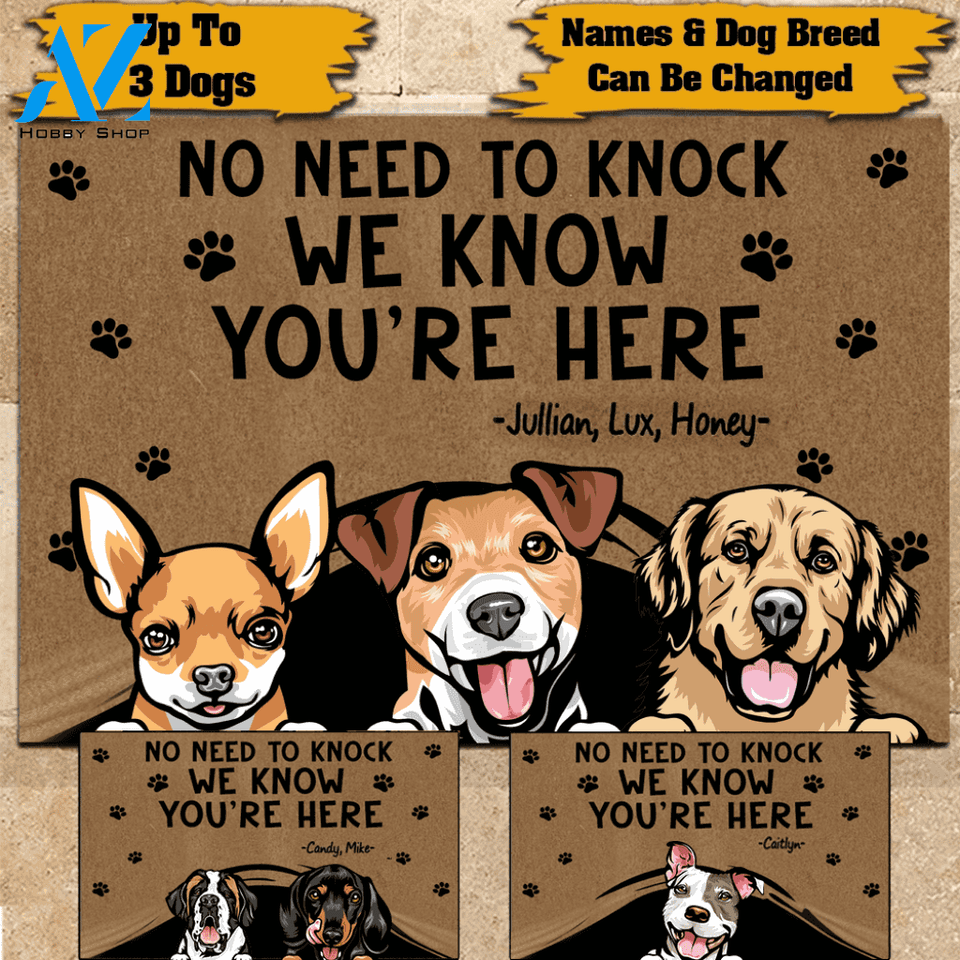 Dog Doormat Customized Name And Breed No Need To Knock We Know You're Here Personalized Gift | WELCOME MAT | HOUSE WARMING GIFT