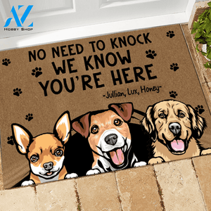 Dog Doormat Customized Name And Breed No Need To Knock We Know You're Here Personalized Gift | WELCOME MAT | HOUSE WARMING GIFT