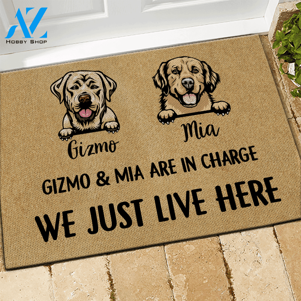 Dog Doormat Customized Name And Breed We Just Live Here | WELCOME MAT | HOUSE WARMING GIFT