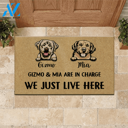 Dog Doormat Customized Name And Breed We Just Live Here | WELCOME MAT | HOUSE WARMING GIFT