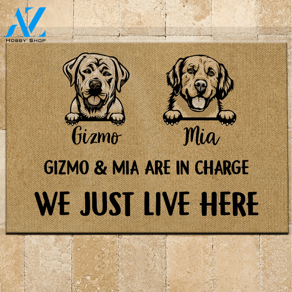 Dog Doormat Customized Name And Breed We Just Live Here | WELCOME MAT | HOUSE WARMING GIFT