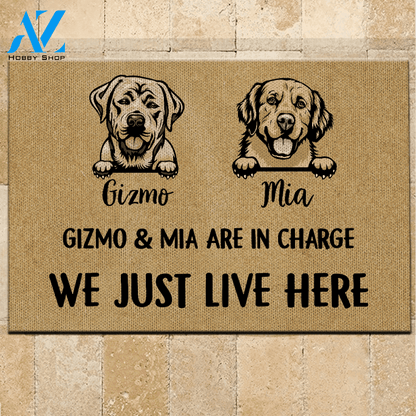 Dog Doormat Customized Name And Breed We Just Live Here | WELCOME MAT | HOUSE WARMING GIFT