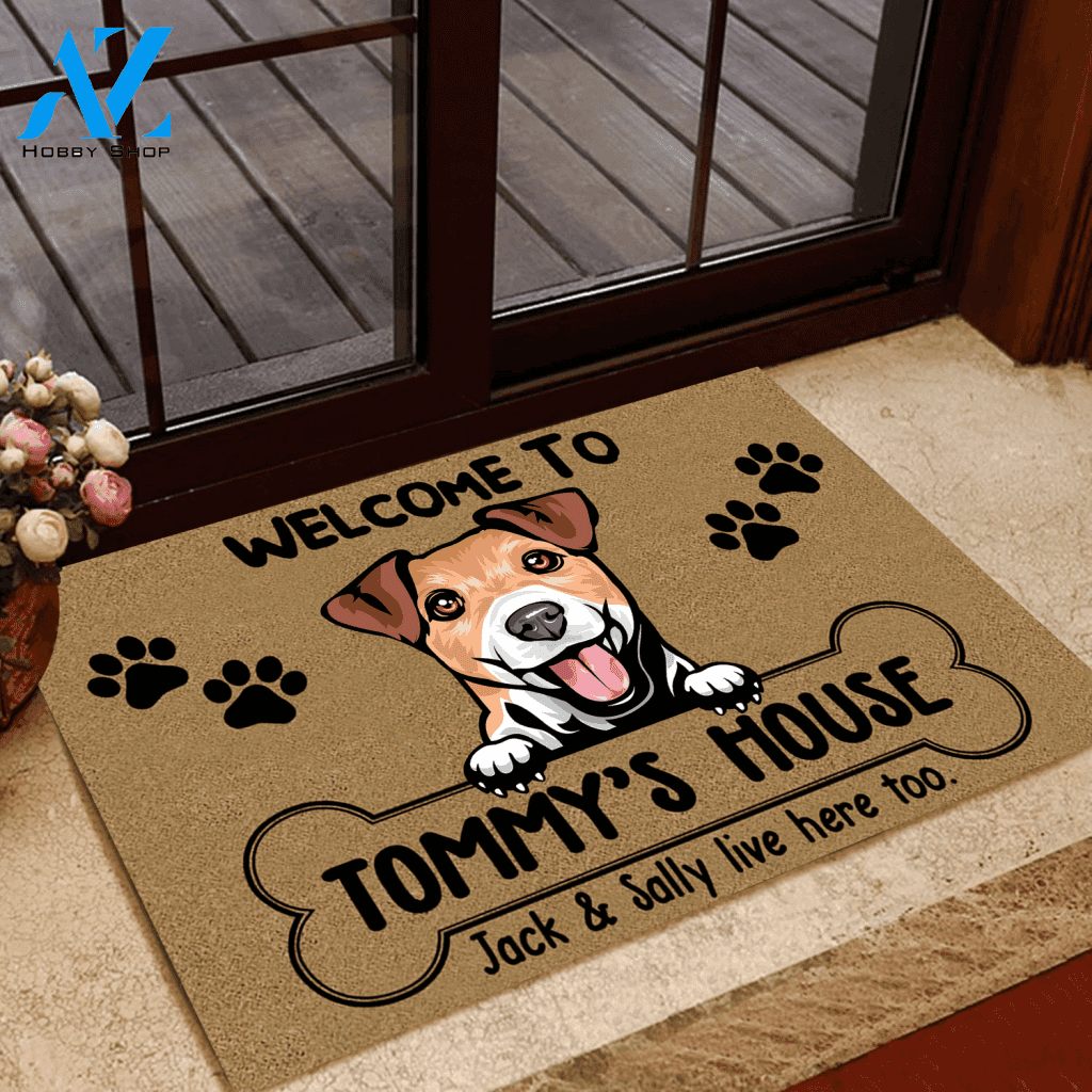 Dog Doormat Customized Name And Breed Welcome To Dog's House Human Live Here Too | WELCOME MAT | HOUSE WARMING GIFT