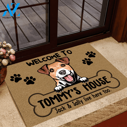 Dog Doormat Customized Name And Breed Welcome To Dog's House Human Live Here Too | WELCOME MAT | HOUSE WARMING GIFT