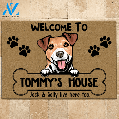Dog Doormat Customized Name And Breed Welcome To Dog's House Human Live Here Too | WELCOME MAT | HOUSE WARMING GIFT
