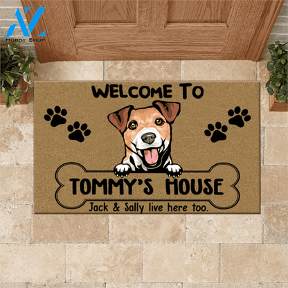 Dog Doormat Customized Name And Breed Welcome To Dog's House Human Live Here Too | WELCOME MAT | HOUSE WARMING GIFT