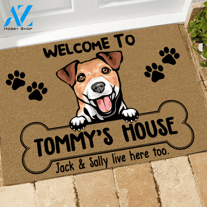 Dog Doormat Customized Name And Breed Welcome To Dog's House Human Live Here Too | WELCOME MAT | HOUSE WARMING GIFT