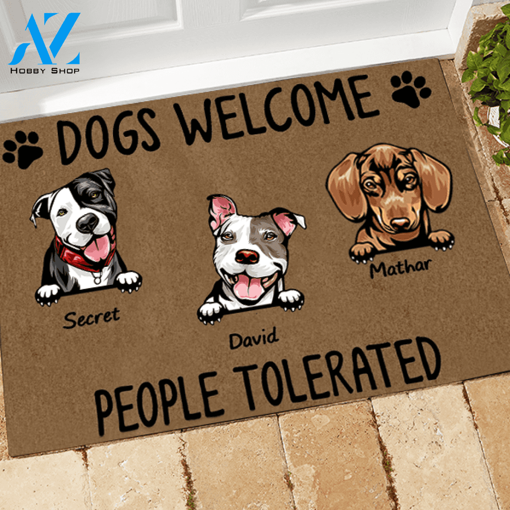Dog Doormat Customized Names and Breeds Dogs Welcome People Tolerated | WELCOME MAT | HOUSE WARMING GIFT