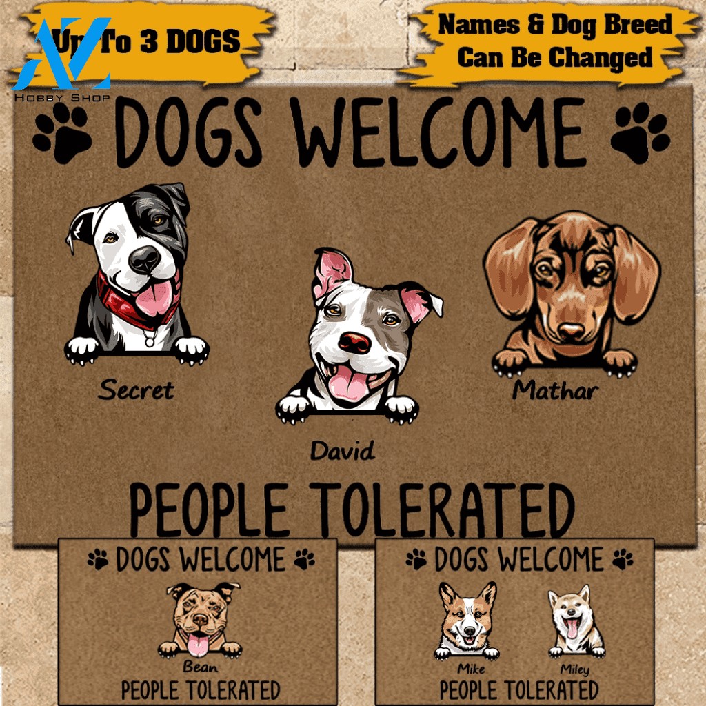 Dog Doormat Customized Names and Breeds Dogs Welcome People Tolerated | WELCOME MAT | HOUSE WARMING GIFT