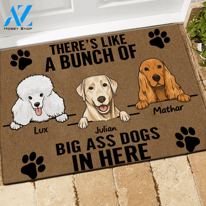 Dog Doormat Customized Names and Breeds There's Like A Bunch Of Big Ass Dogs In Here | WELCOME MAT | HOUSE WARMING GIFT