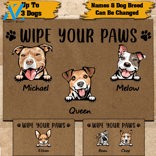 Dog Doormat Customized Names and Breeds Wipe Your Paws | WELCOME MAT | HOUSE WARMING GIFT