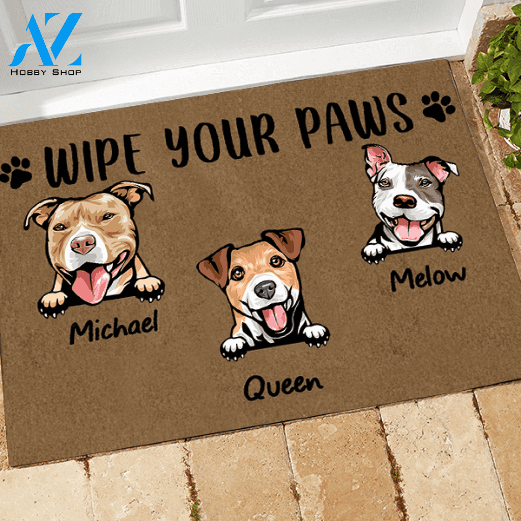 Dog Doormat Customized Names and Breeds Wipe Your Paws | WELCOME MAT | HOUSE WARMING GIFT