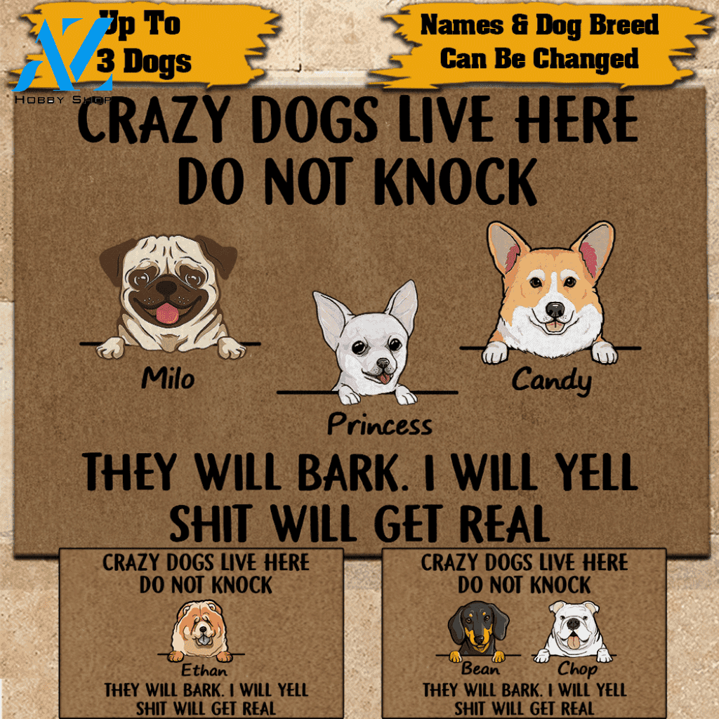 Dog Doormat Personalized Name And Breed Crazy Dogs Live Here | WELCOME MAT | HOUSE WARMING GIFT