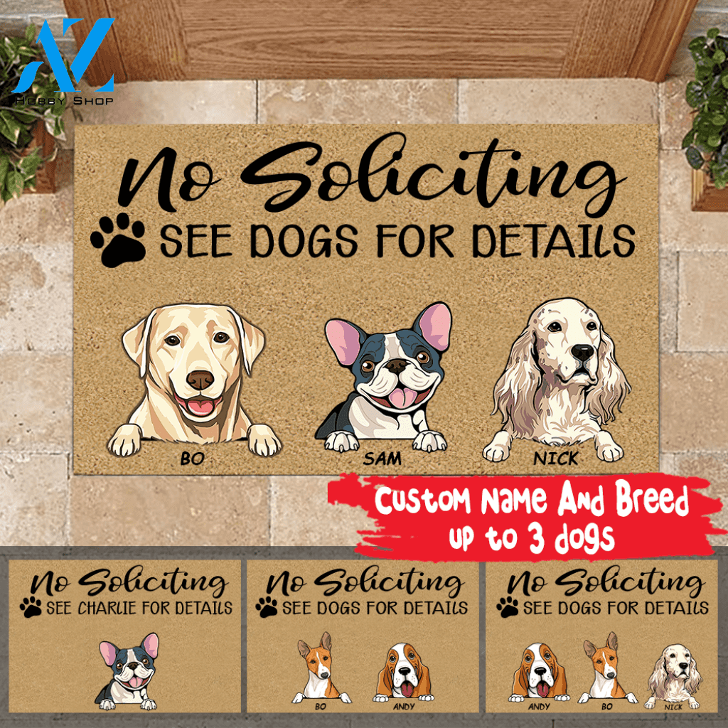 Dog Doormat Personalized Names and Breeds No Soliciting See Dogs For Detail Personalized Gift | WELCOME MAT | HOUSE WARMING GIFT