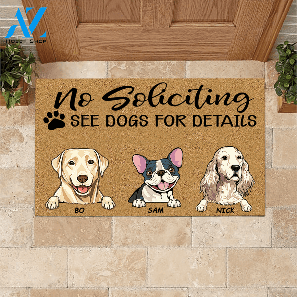 Dog Doormat Personalized Names and Breeds No Soliciting See Dogs For Detail Personalized Gift | WELCOME MAT | HOUSE WARMING GIFT