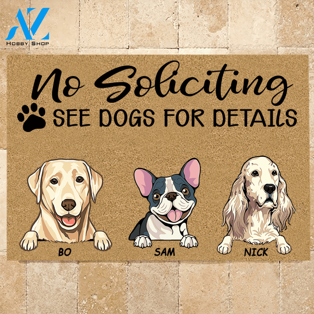 Dog Doormat Personalized Names and Breeds No Soliciting See Dogs For Detail Personalized Gift | WELCOME MAT | HOUSE WARMING GIFT