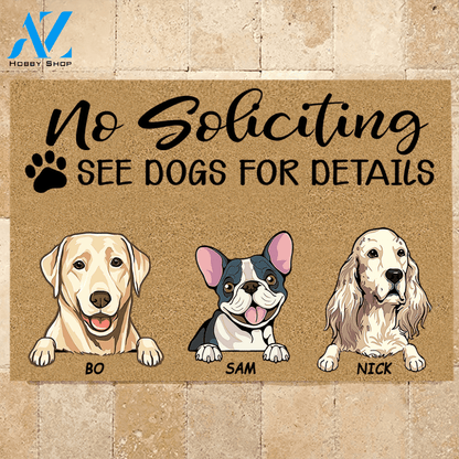 Dog Doormat Personalized Names and Breeds No Soliciting See Dogs For Detail Personalized Gift | WELCOME MAT | HOUSE WARMING GIFT