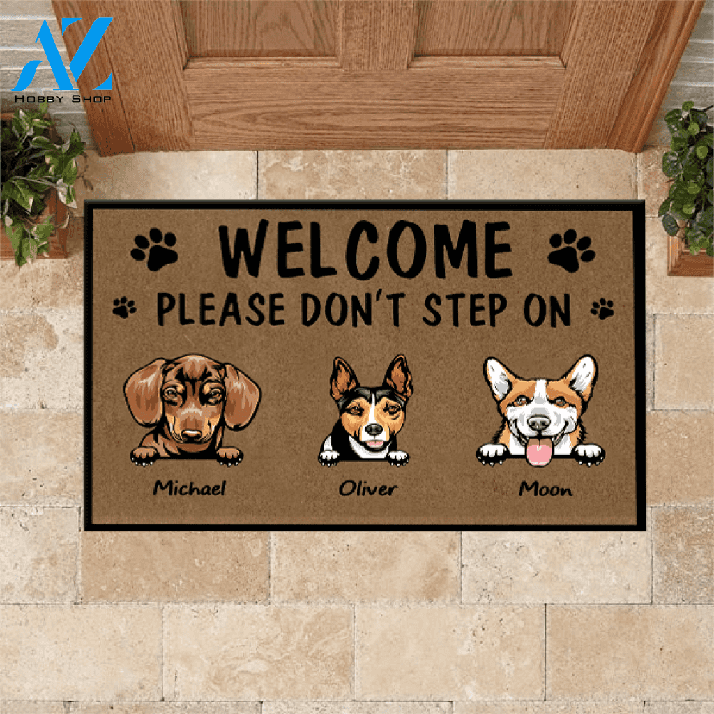 Dog Doormat Personalized Names and Breeds Welcome Please Don't Step On My Dog Personalized Gift | WELCOME MAT | HOUSE WARMING GIFT