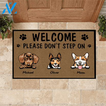Dog Doormat Personalized Names and Breeds Welcome Please Don't Step On My Dog Personalized Gift | WELCOME MAT | HOUSE WARMING GIFT