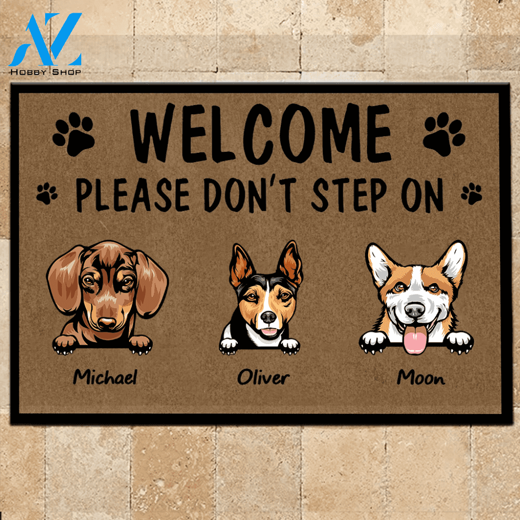 Dog Doormat Personalized Names and Breeds Welcome Please Don't Step On My Dog Personalized Gift | WELCOME MAT | HOUSE WARMING GIFT