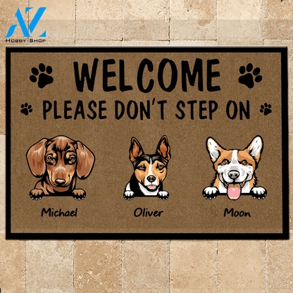 Dog Doormat Personalized Names and Breeds Welcome Please Don't Step On My Dog Personalized Gift | WELCOME MAT | HOUSE WARMING GIFT