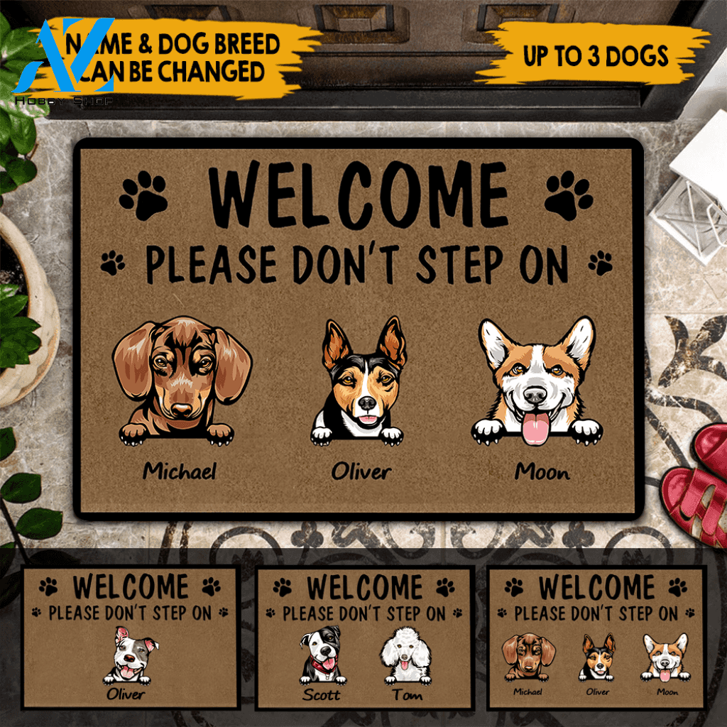Dog Doormat Personalized Names and Breeds Welcome Please Don't Step On My Dog Personalized Gift | WELCOME MAT | HOUSE WARMING GIFT