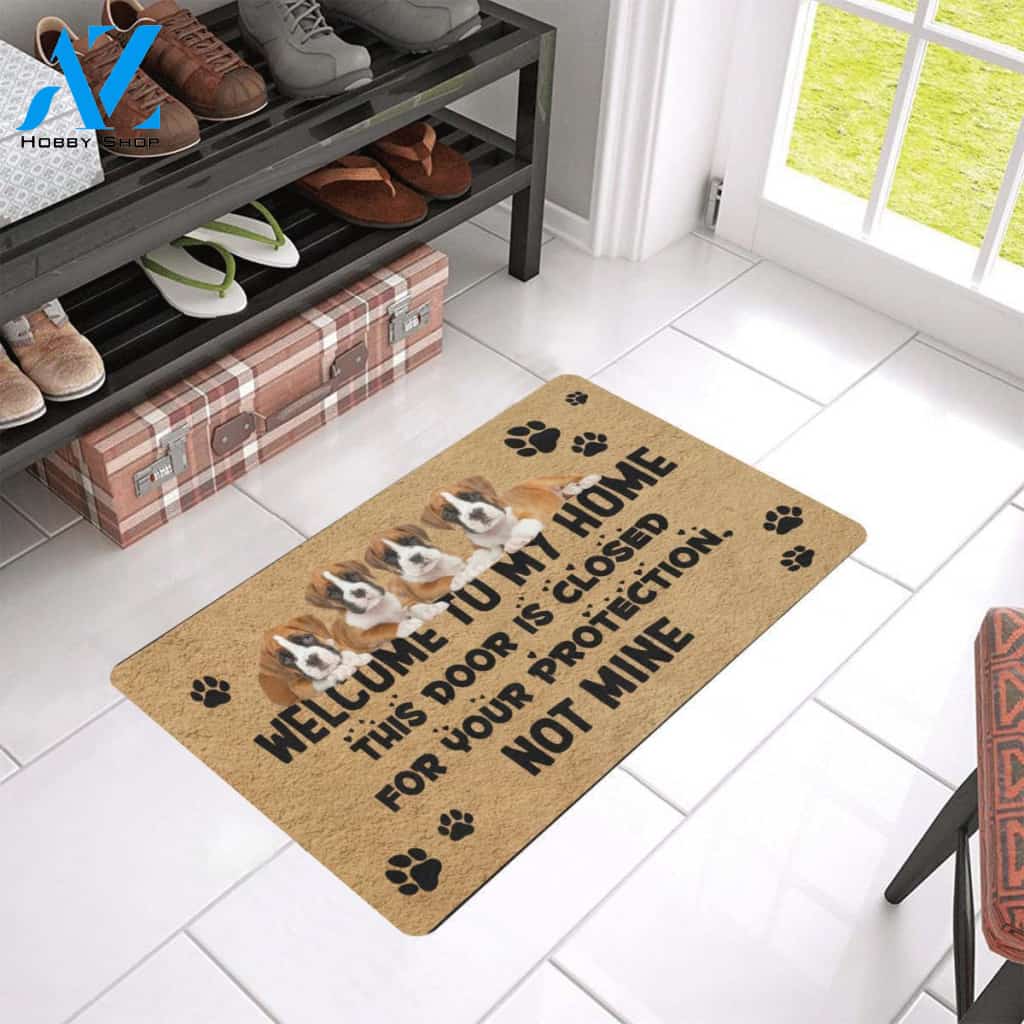 Dog - For Your Protection Not Mine Boxer Easy Clean Welcome DoorMat | Felt And Rubber | 40x60 cm | 45x75 cm | 60x90 cm | Colorful | DO1313