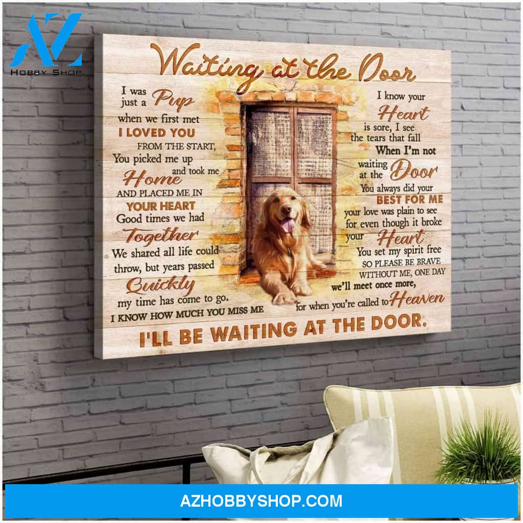 Dog Golden Waiting At The Door Canvas Wall Art
