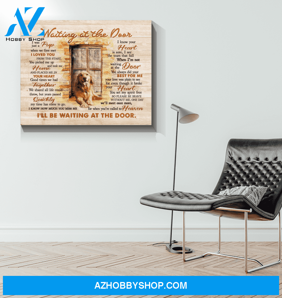 Dog Golden Waiting At The Door Canvas Wall Art