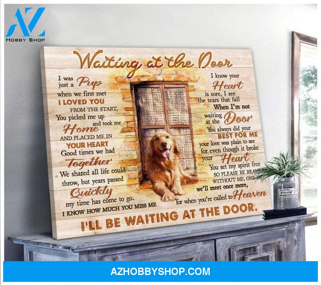 Dog Golden Waiting At The Door Canvas Wall Art