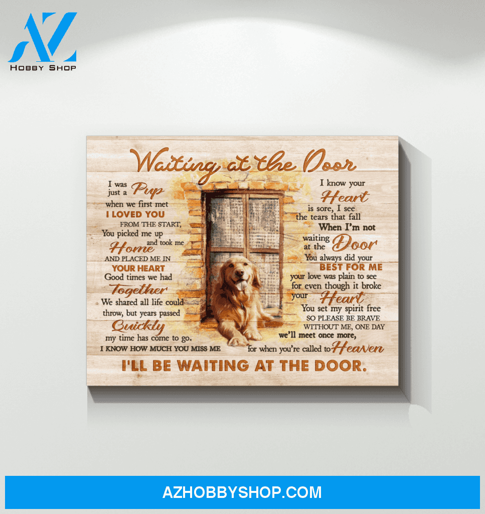 Dog Golden Waiting At The Door Canvas Wall Art