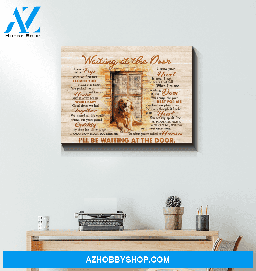 Dog Golden Waiting At The Door Canvas Wall Art
