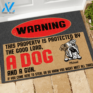 Dog Gun Custom Doormat This Property Is Protected By The Good Lord, Dogs And A Gun Personalized Gift | WELCOME MAT | HOUSE WARMING GIFT