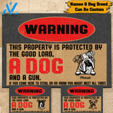 Dog Gun Custom Doormat This Property Is Protected By The Good Lord, Dogs And A Gun Personalized Gift | WELCOME MAT | HOUSE WARMING GIFT