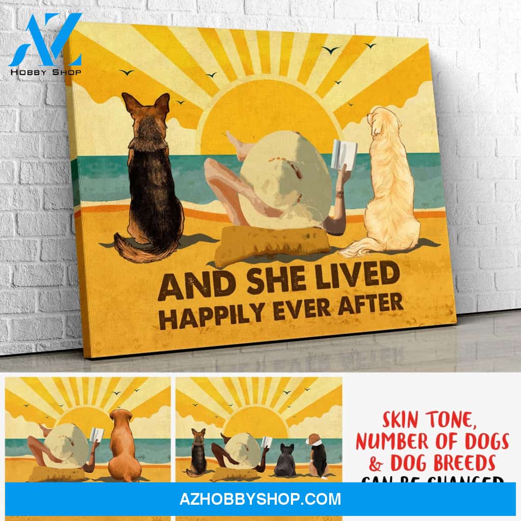 Dog Happily Ever After - Personalized Custom Canvas - Dogs, Beach and Book - Multi-Dog Version