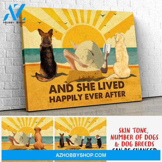 Dog Happily Ever After - Personalized Custom Canvas - Dogs, Beach and Book - Multi-Dog Version