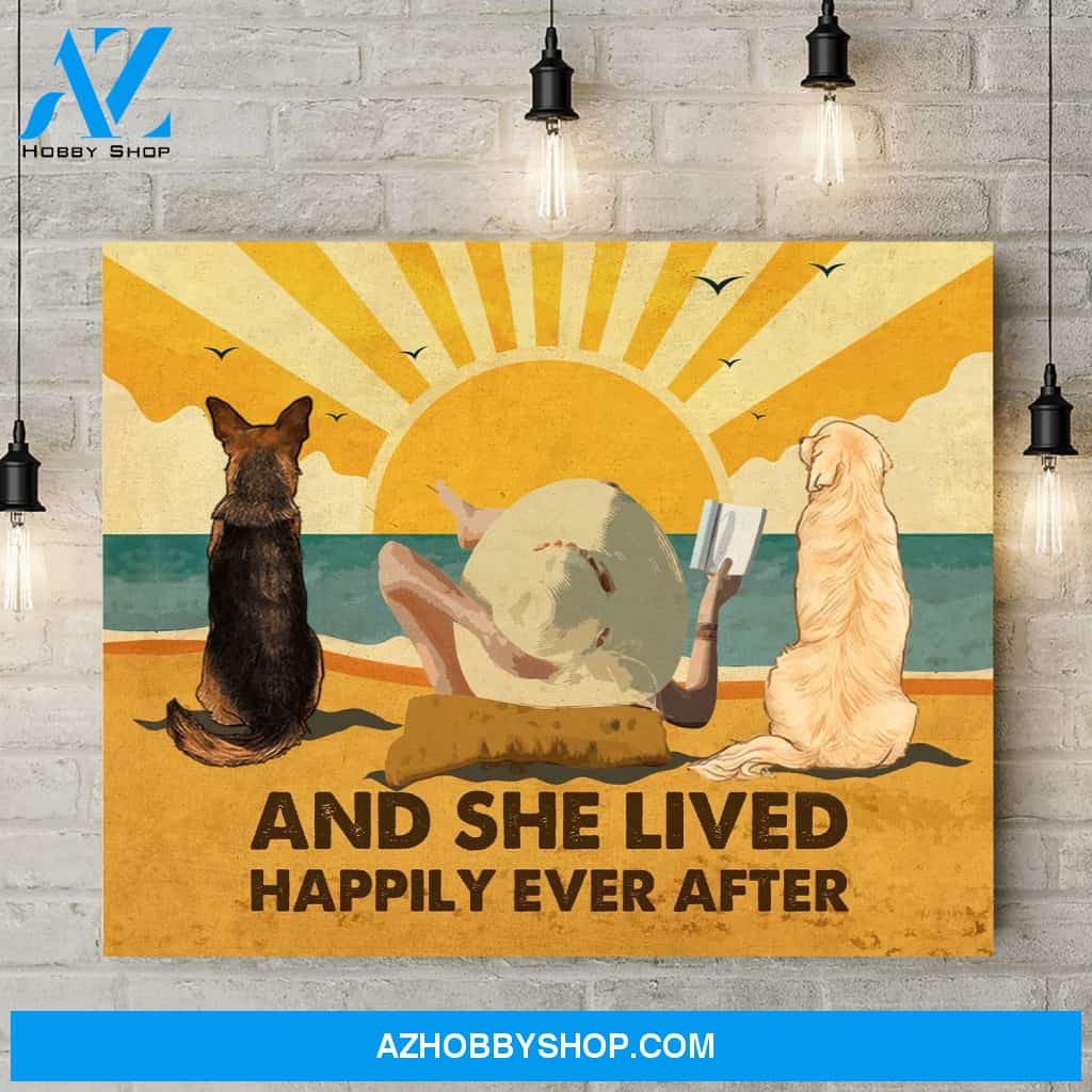 Dog Happily Ever After - Personalized Custom Canvas - Dogs, Beach and Book - Multi-Dog Version