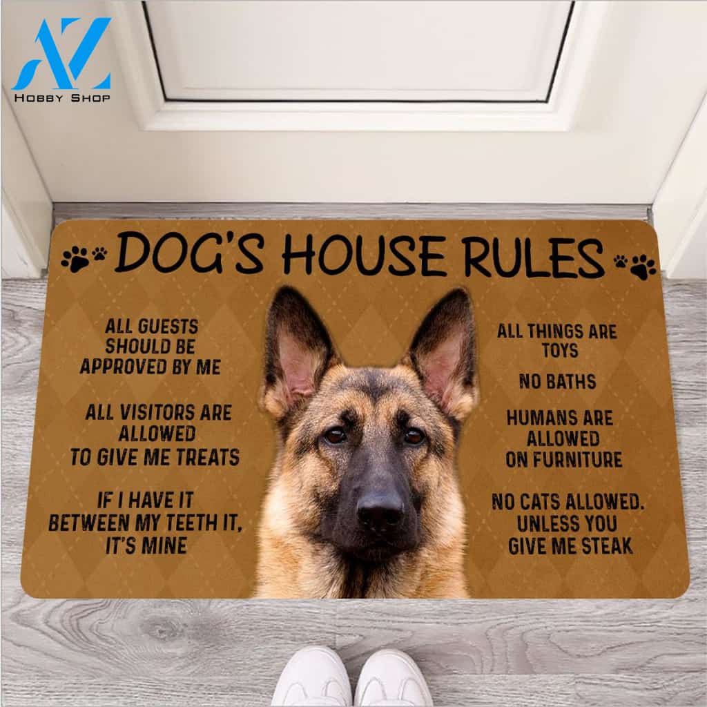 Dog House Rules German Shepherd Dog Indoor and Outdoor Doormat Warm House Gift Welcome Mat Gift For Dog Lover , Gift For Friend Family