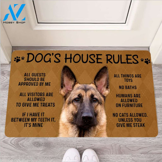 Dog House Rules German Shepherd Dog Indoor and Outdoor Doormat Warm House Gift Welcome Mat Gift For Dog Lover , Gift For Friend Family