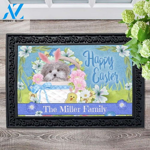 Dog in Basket Happy Easter Personalized Doormat - 18" x 30"