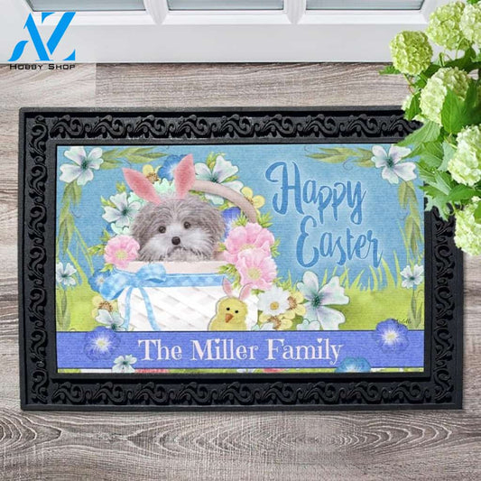 Dog in Basket Happy Easter Personalized Doormat - 18" x 30"
