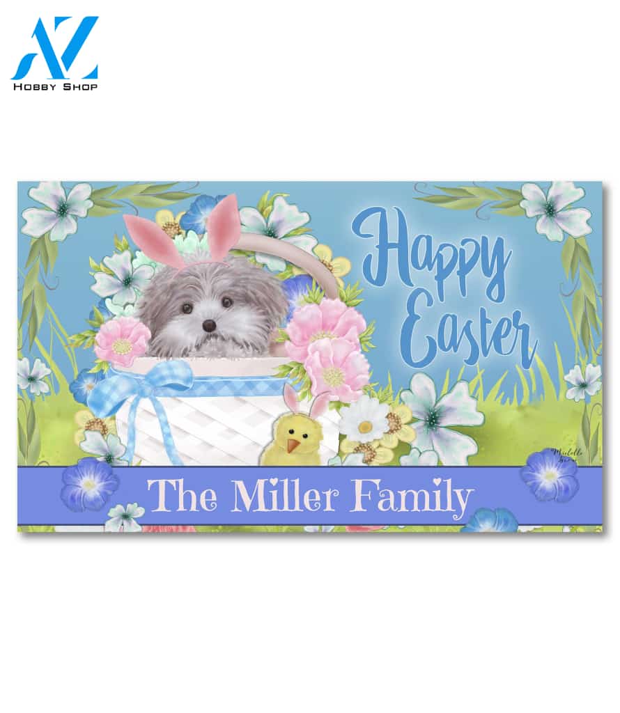 Dog in Basket Happy Easter Personalized Doormat - 18" x 30"