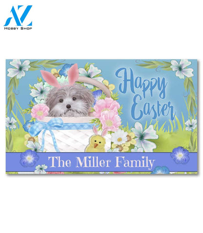 Dog in Basket Happy Easter Personalized Doormat - 18" x 30"
