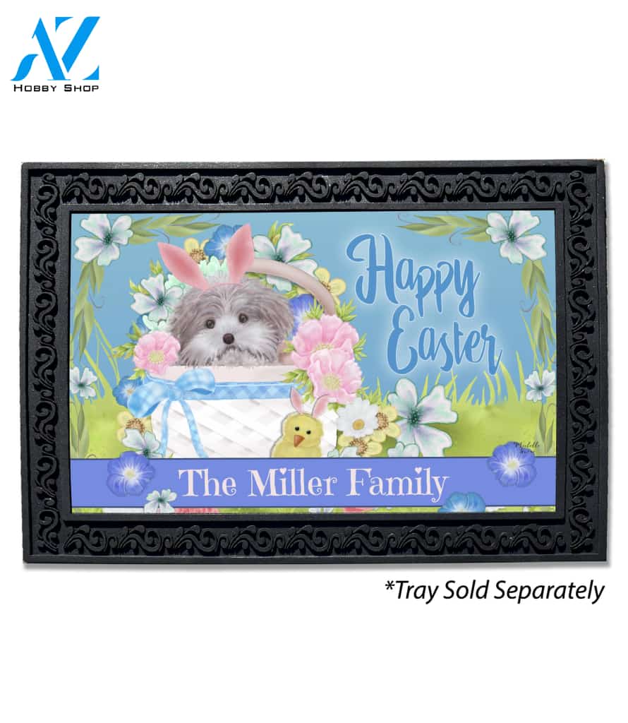 Dog in Basket Happy Easter Personalized Doormat - 18" x 30"