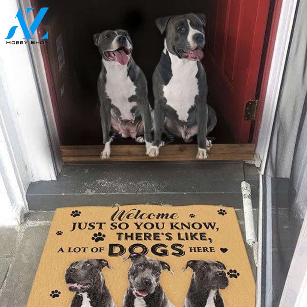 Dog Lovers Doormat Pit Bull A Lot Of Dogs Here Doormat