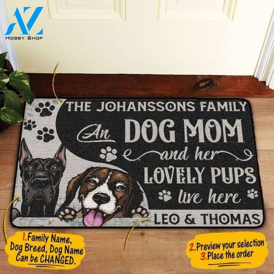 Dog Mom And Her Lovely Pubs Live Here Doormat | Welcome Mat | House Warming Gift