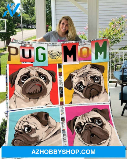 Dog Mom Blanket, Cute Funny Pug Dog Mom Fleece Blanket, Gift For Mom, DOg Lover