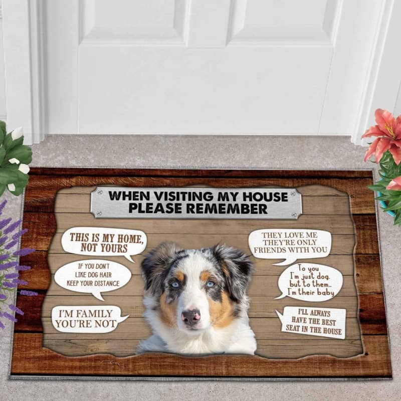 Dog moms doormat -Australian Shepherd Dog 2 Visiting My House Doormat