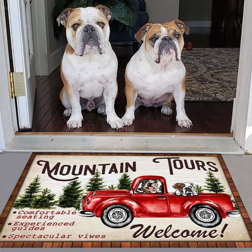 Dog Mountain Tours With Vintage Truck Doormat, Dog Lover Gift, Gift For Season